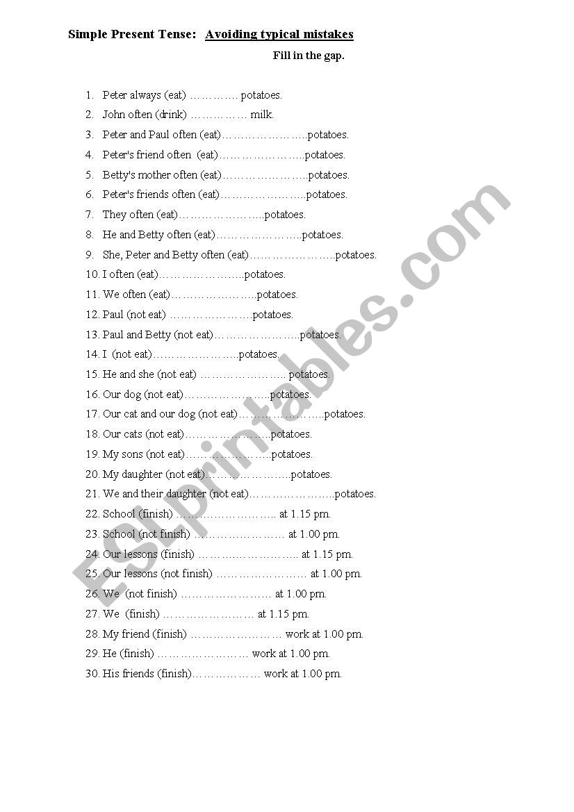 Avoiding typical mistakes in the simple present tense