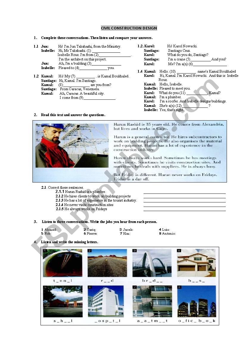 Civil construction worksheet