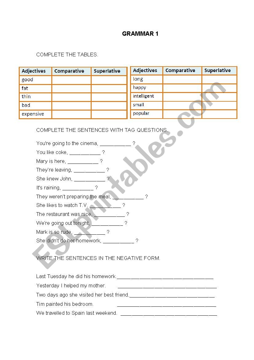 Comparatives and Superlatives worksheet