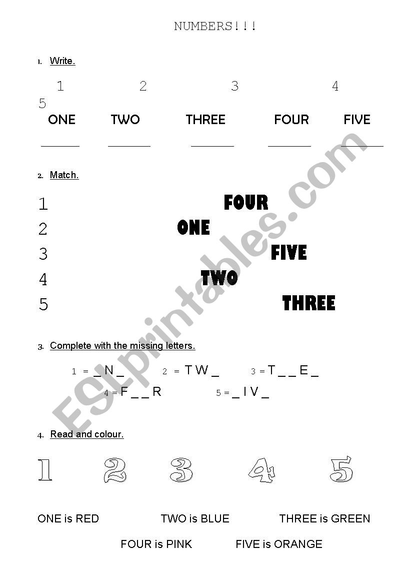 Numbers 1 to 10 for kids worksheet