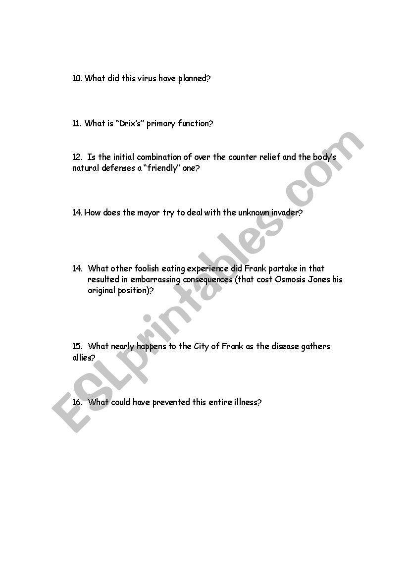 Osmosis Jones worksheet - ESL worksheet by Kaysietaye Regarding Osmosis Jones Video Worksheet Answers