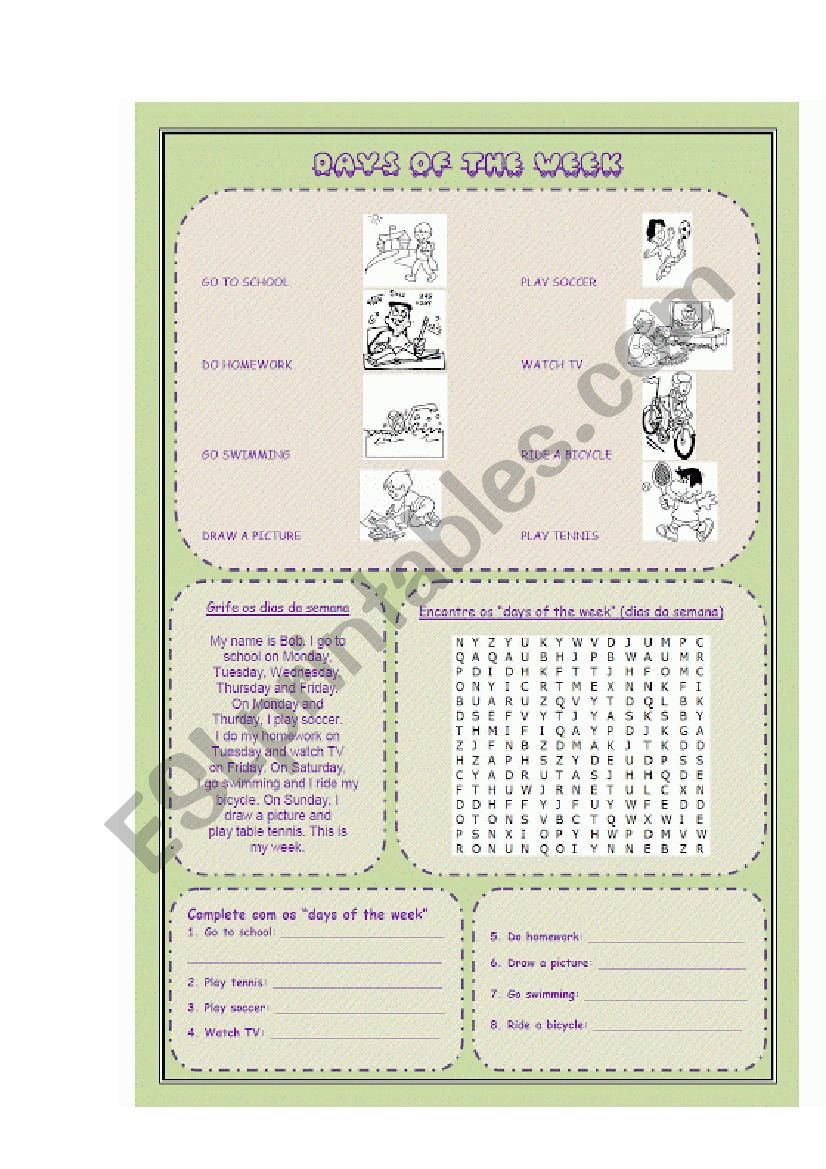 Days of the week worksheet