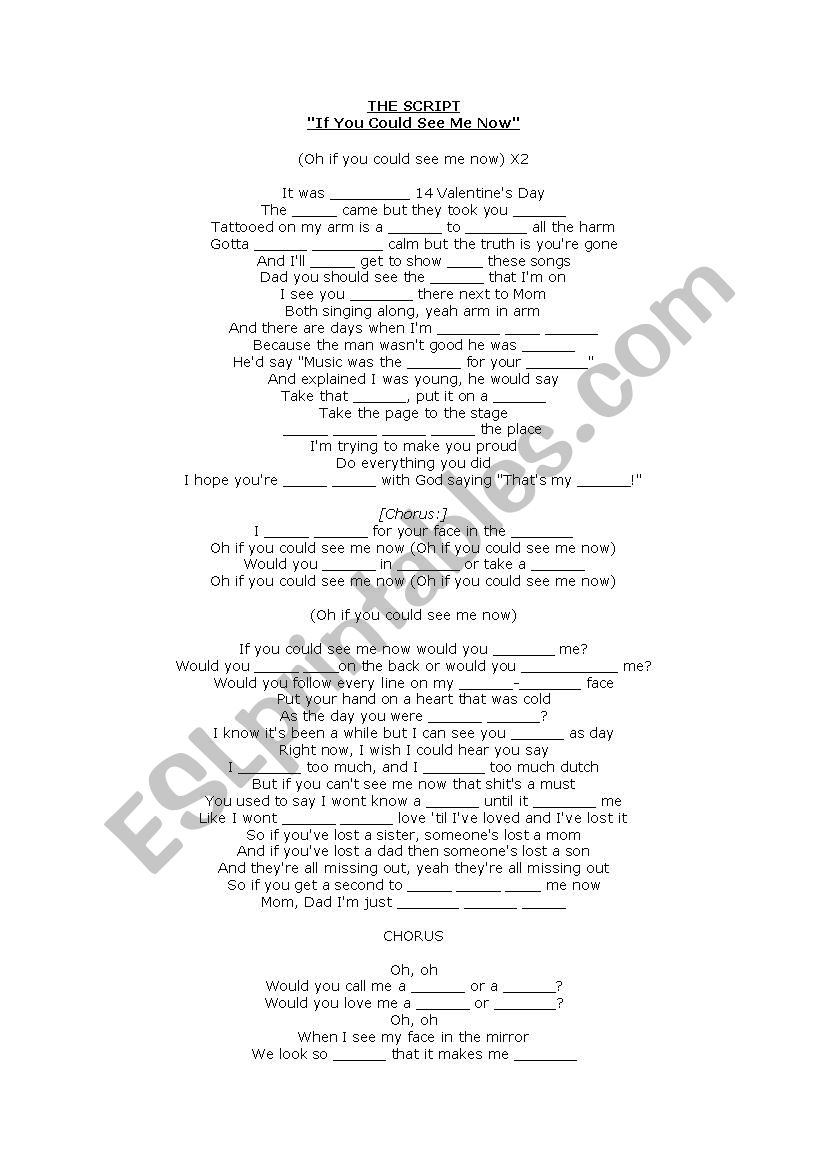 Script - If you could see me now - LYRICS GAPFILL