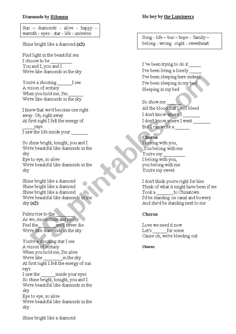 Songs - ESL worksheet by redalbafort