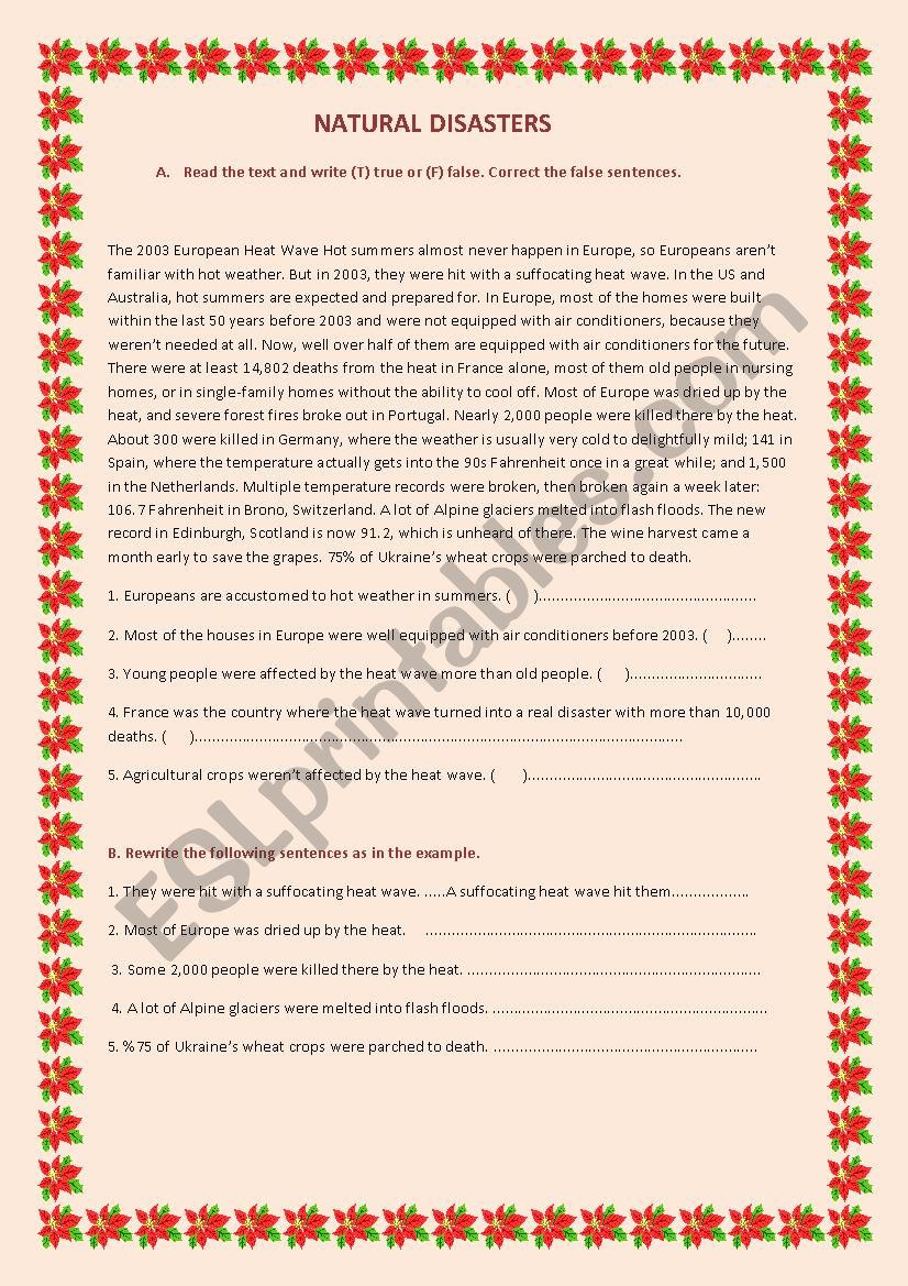 natural disasters worksheet