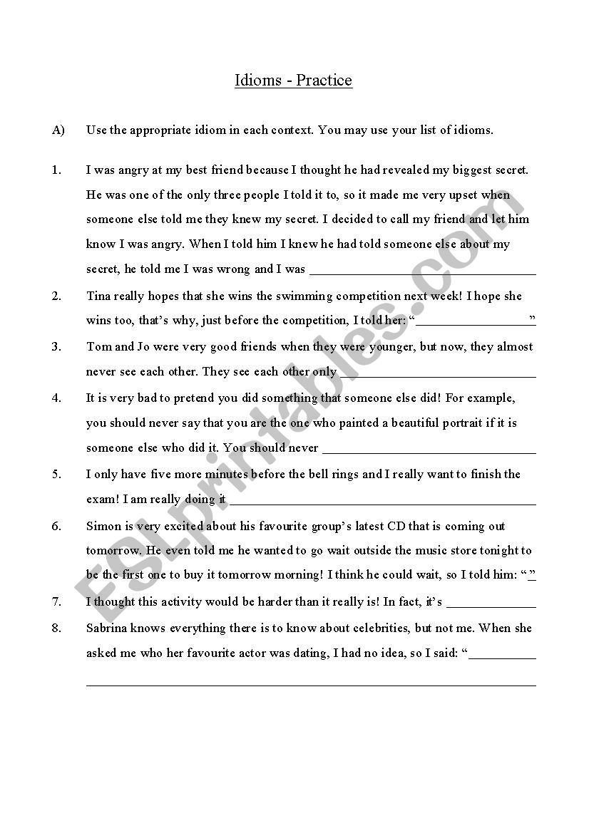 Idioms Practice worksheet