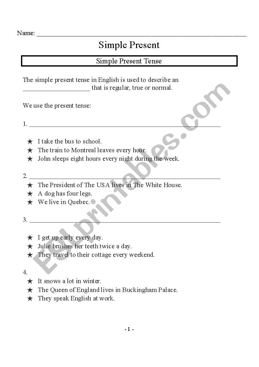 Simple Present Formation - Fill in the blanks