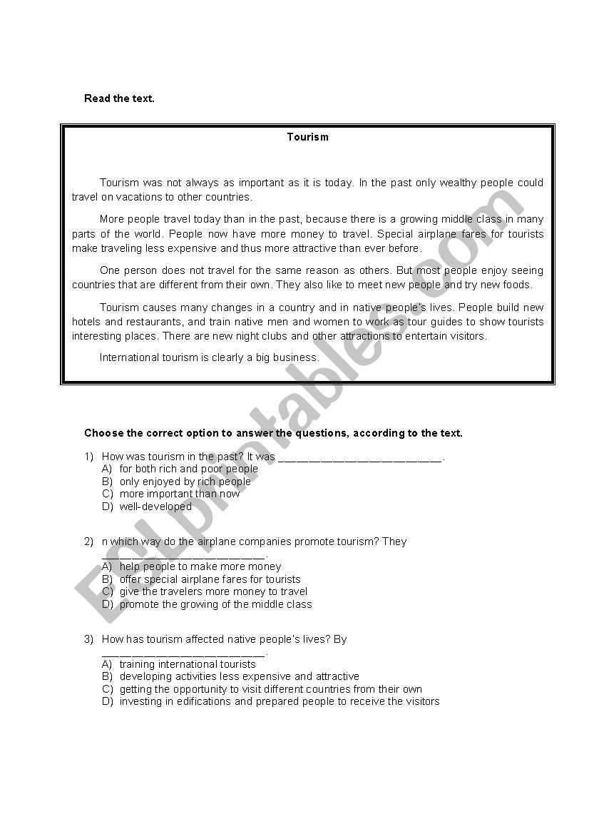 tOURISM worksheet