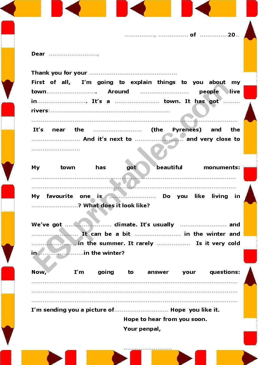 2nd letter PENPALS worksheet