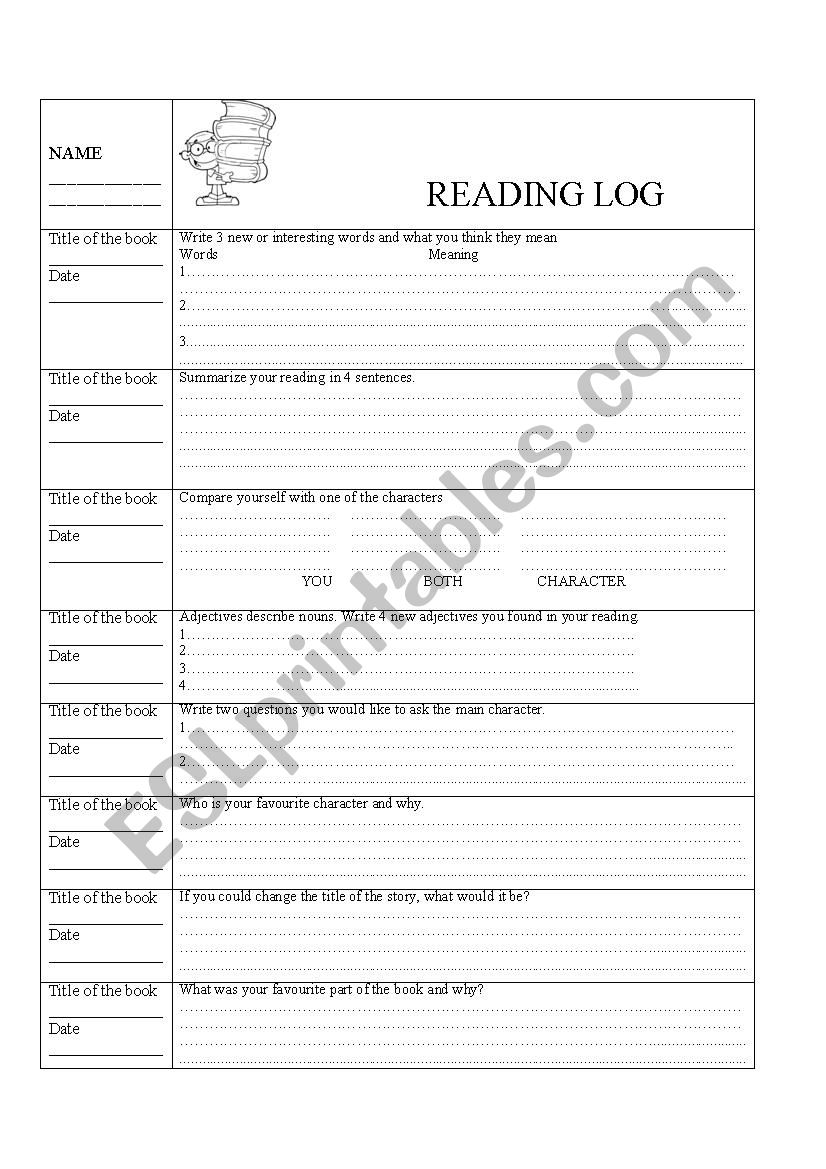 reading log worksheet