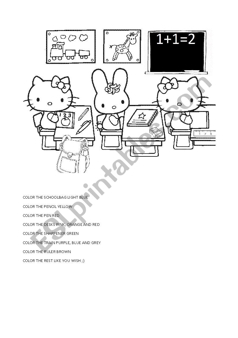 Hello Kitty at classroom worksheet