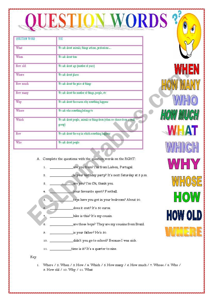 QUESTION WORDS - EXERCISES worksheet