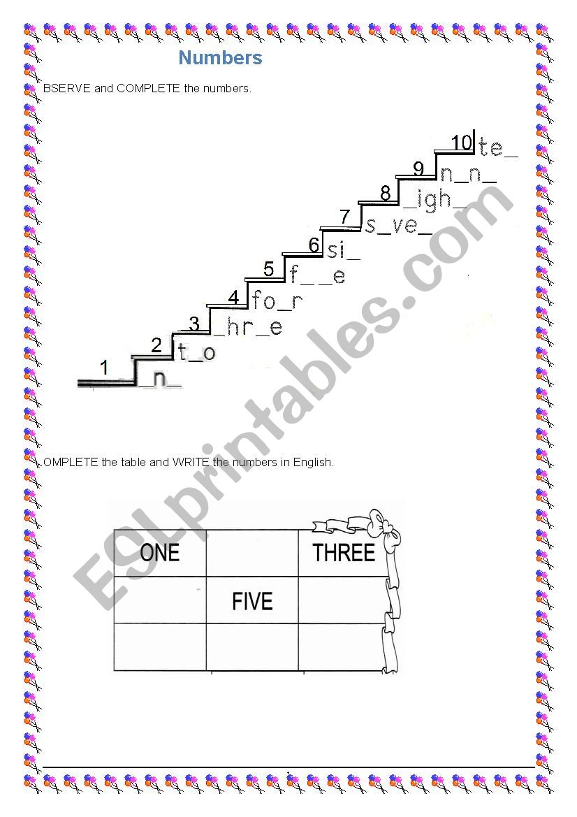 Numbers 1 - 10 worksheet