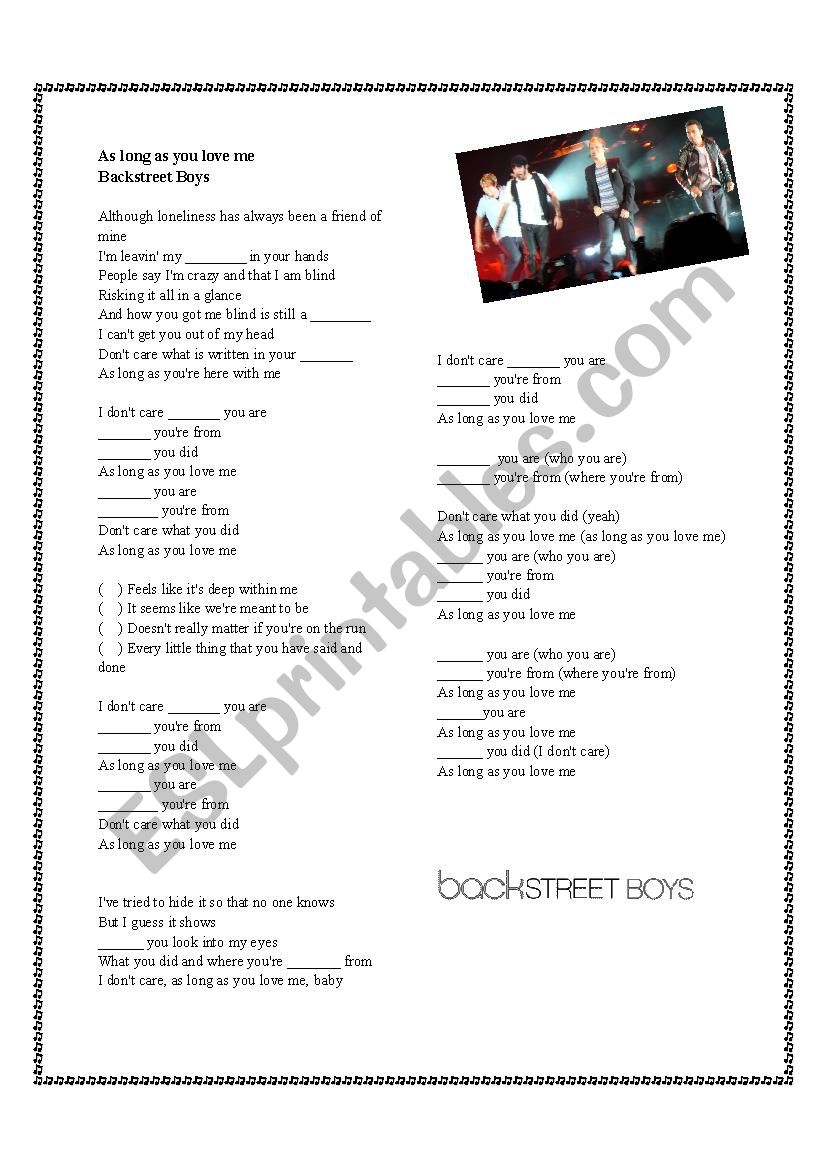 As long as you love me worksheet