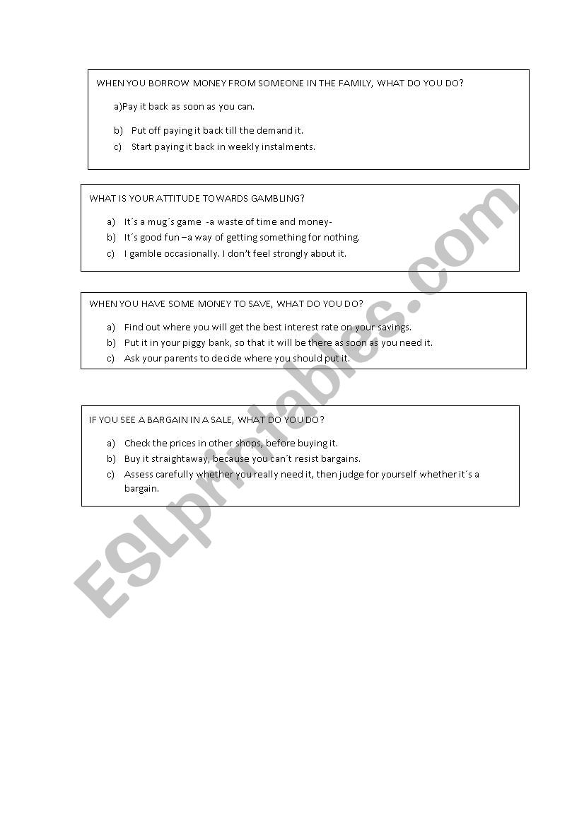 MONEY QUIZ II worksheet