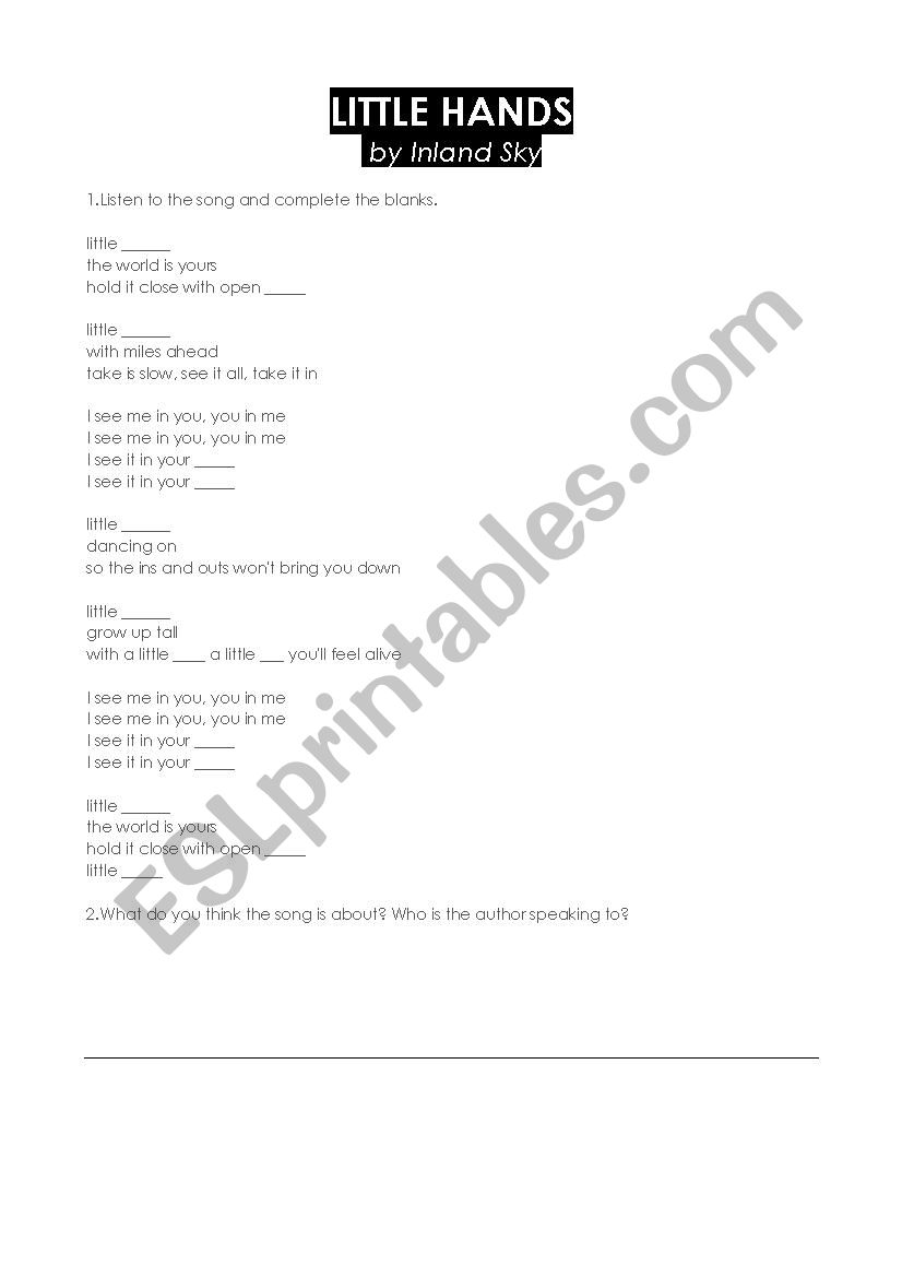 Song: Little Hands worksheet