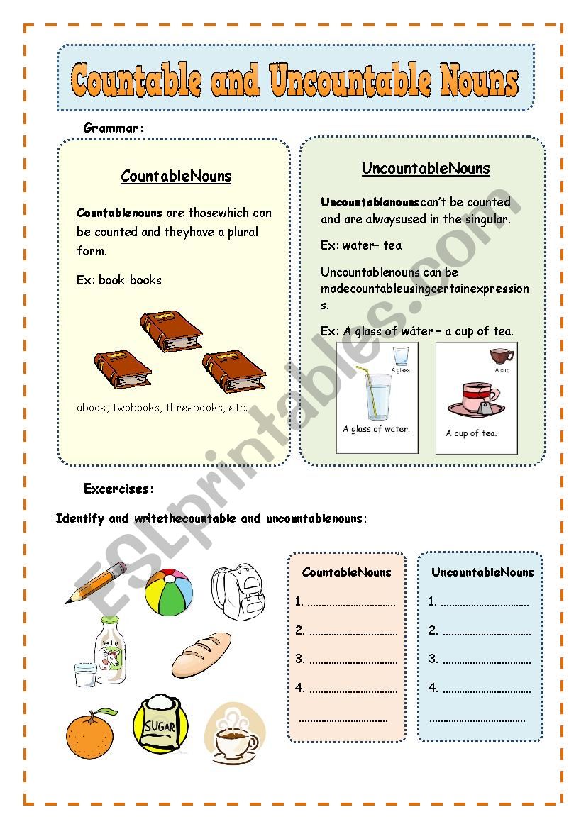 Countable and Uncountable Nouns - How many/how much (2 pages)