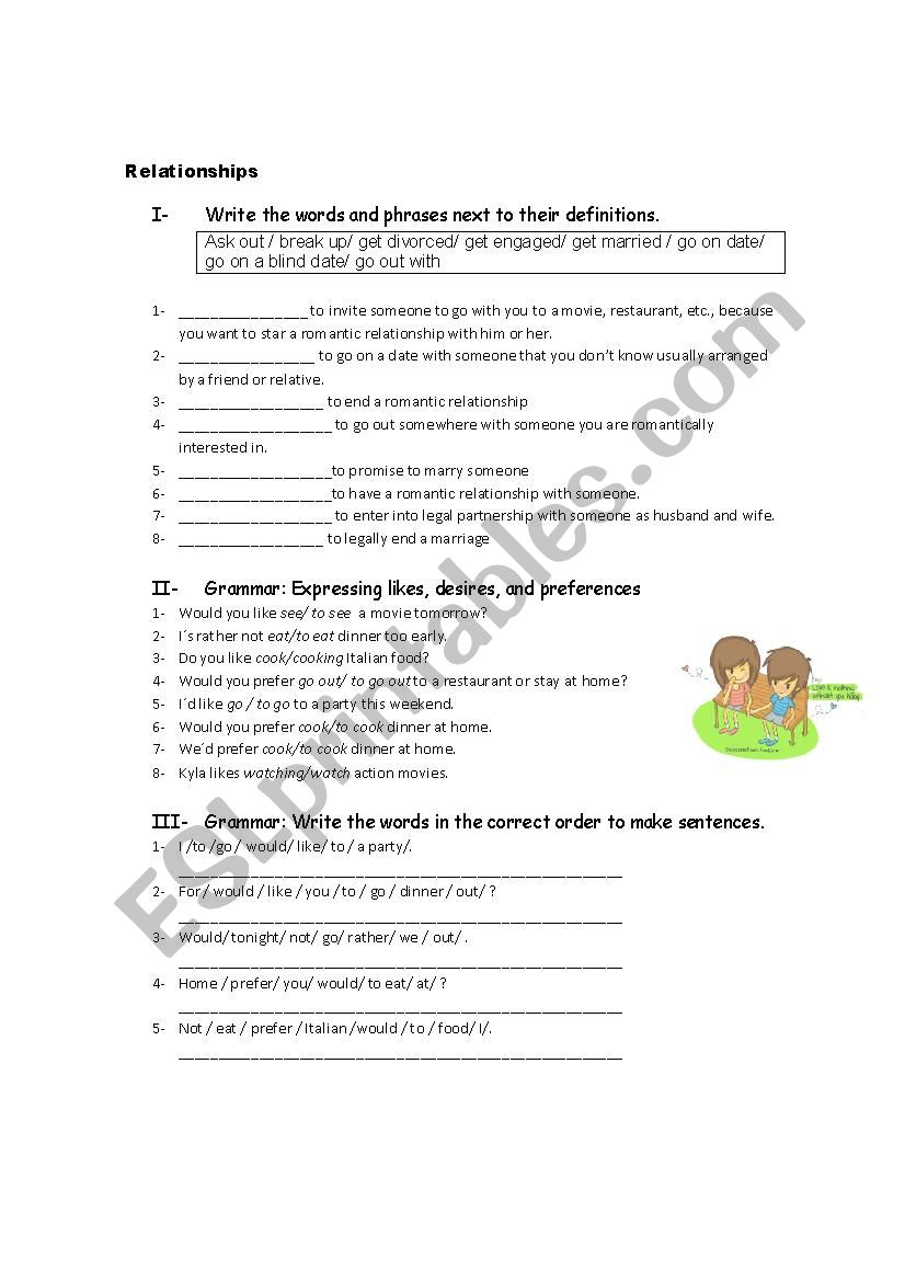 Relationships  worksheet