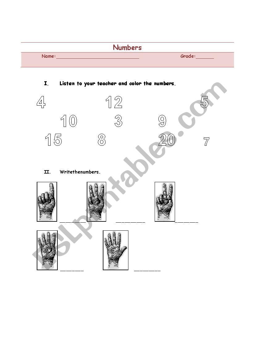 Numbers worksheet