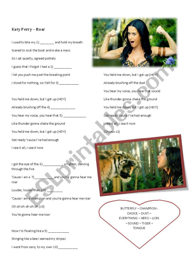 Katy Perry - Roar Activity worksheet