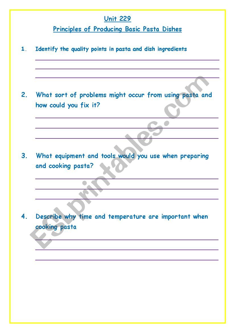Pasta worksheet