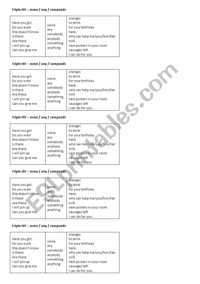 Triple Hit game - some/any/compounds