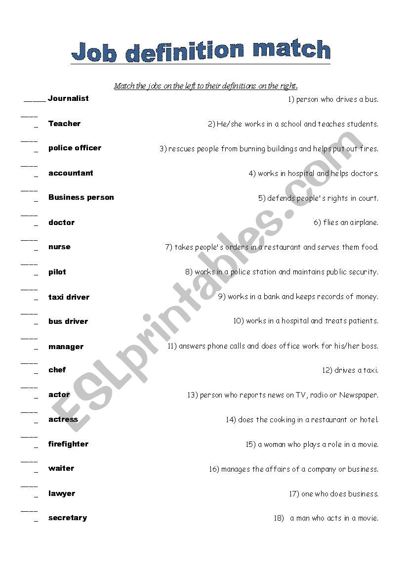 matching job descriptions  worksheet