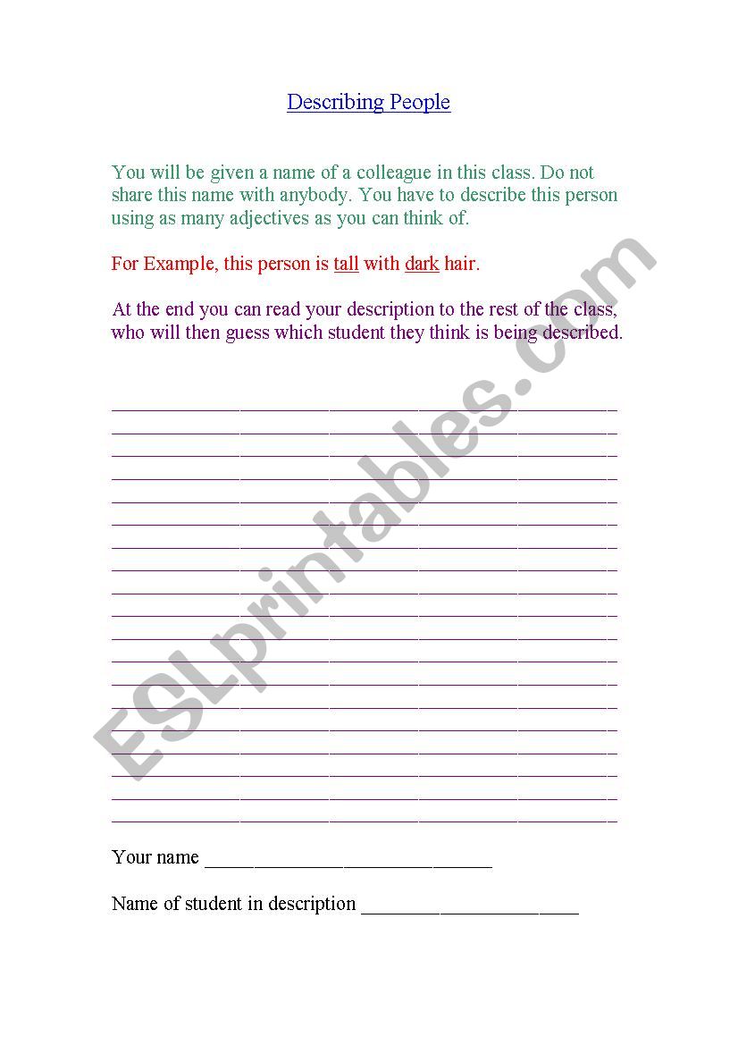 Describing people worksheet