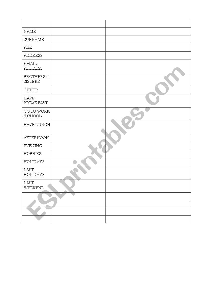 Two Interviews worksheet