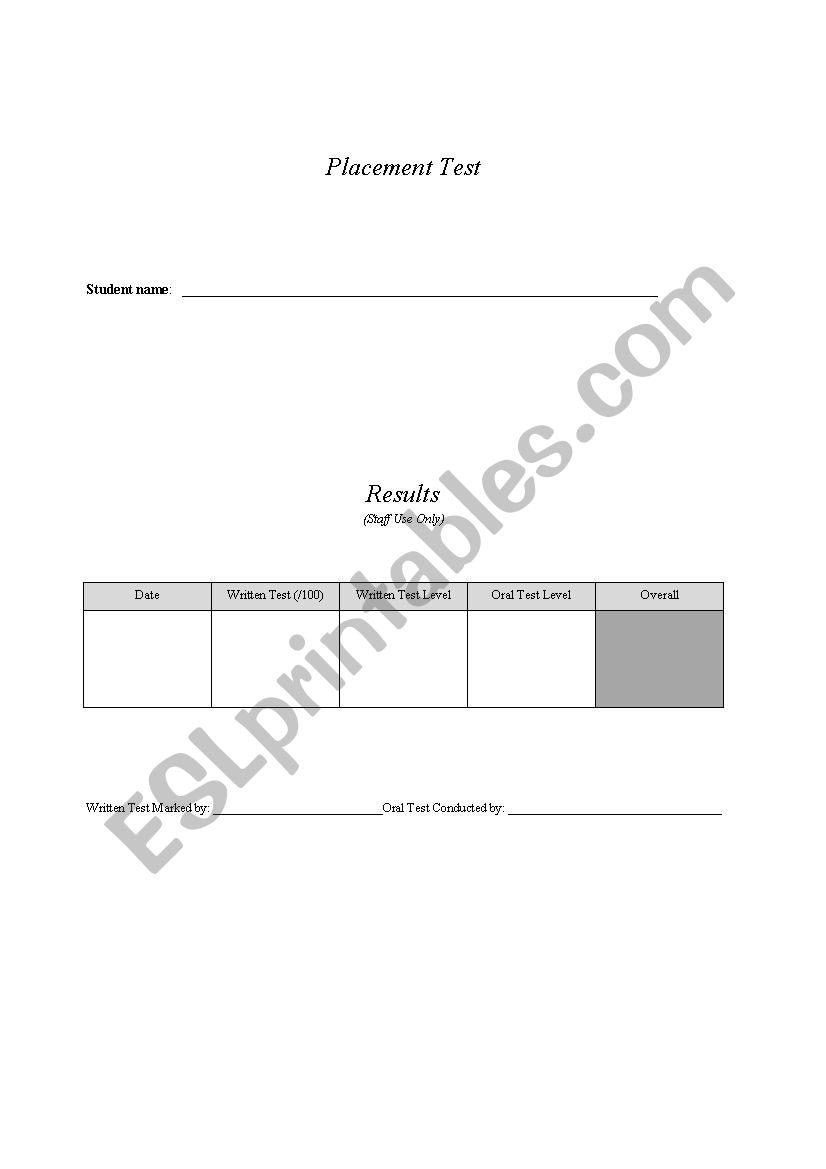 A placemte test fro all levels