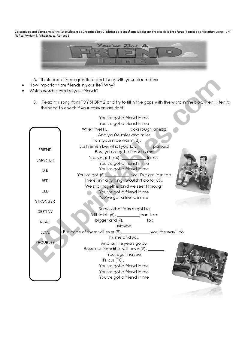 toy story 2 worksheet