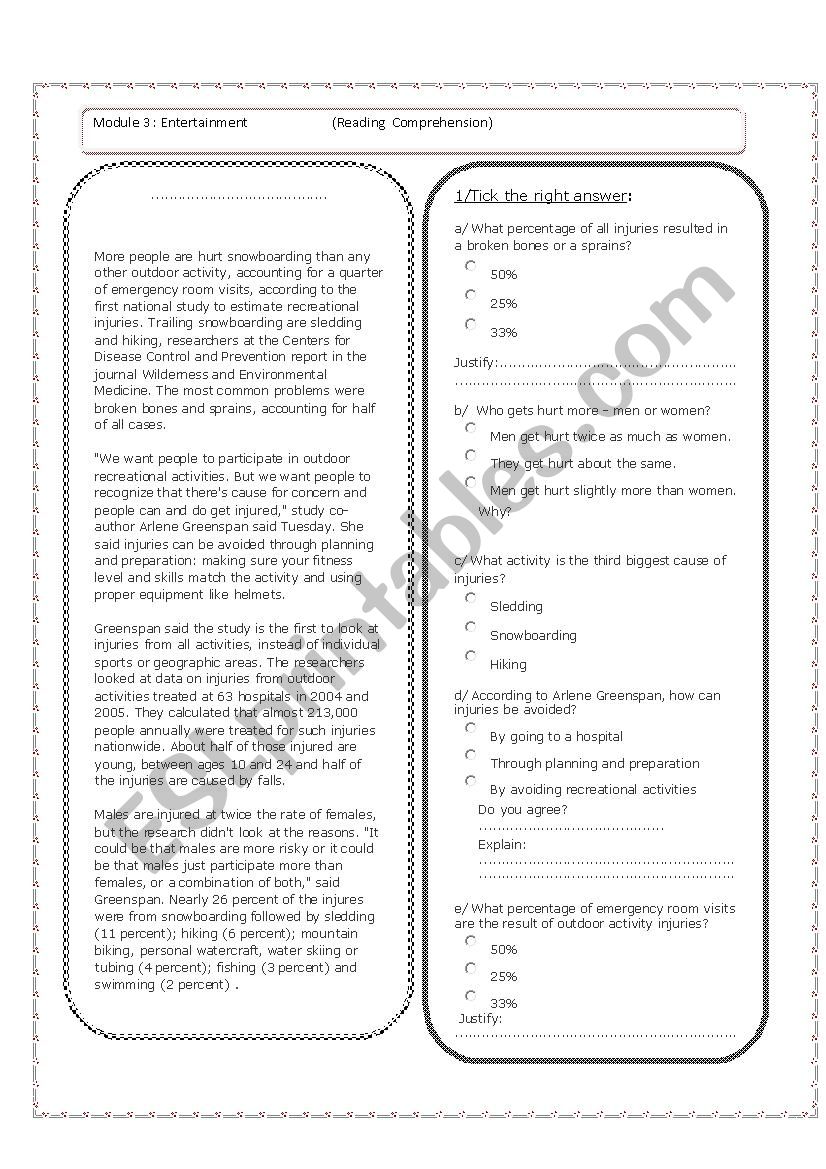 entertainment worksheet