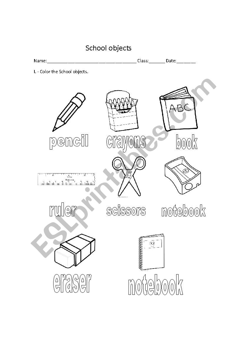 School objects worksheet