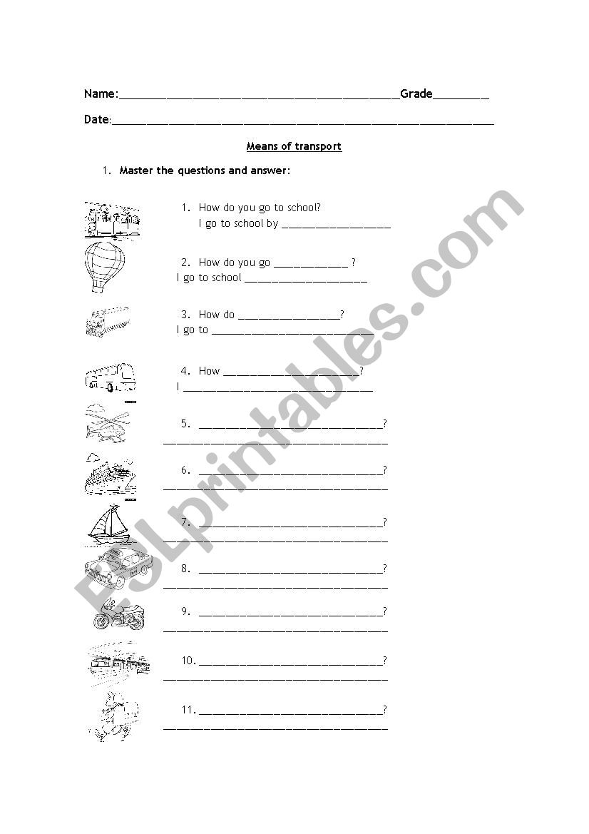 Means of transport worksheet