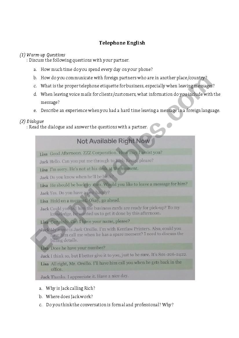 Telephone English worksheet