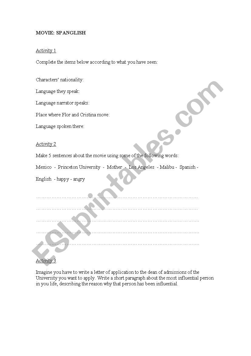 Spanglish worksheet