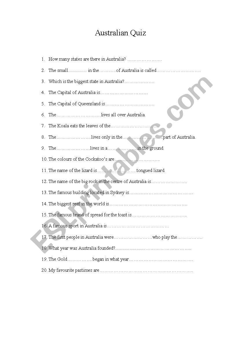 Australia Quiz worksheet