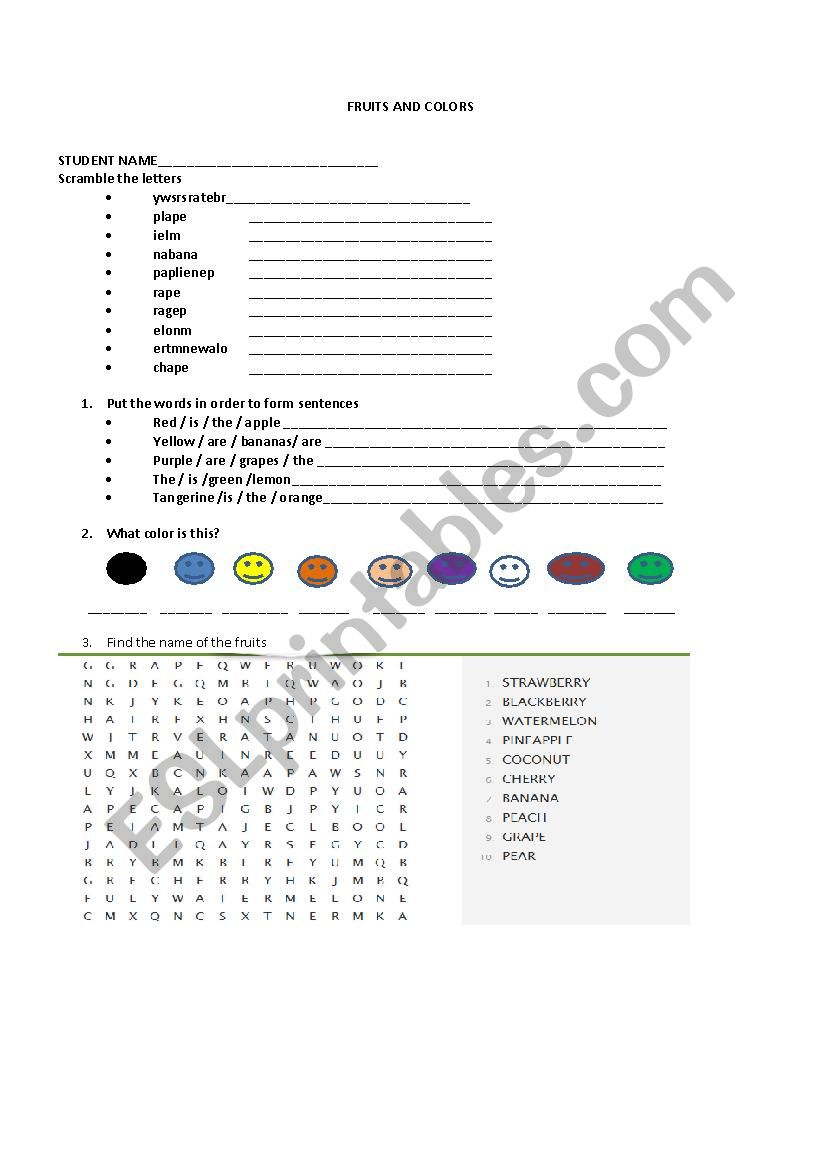 FRUITS AND COLOURS worksheet