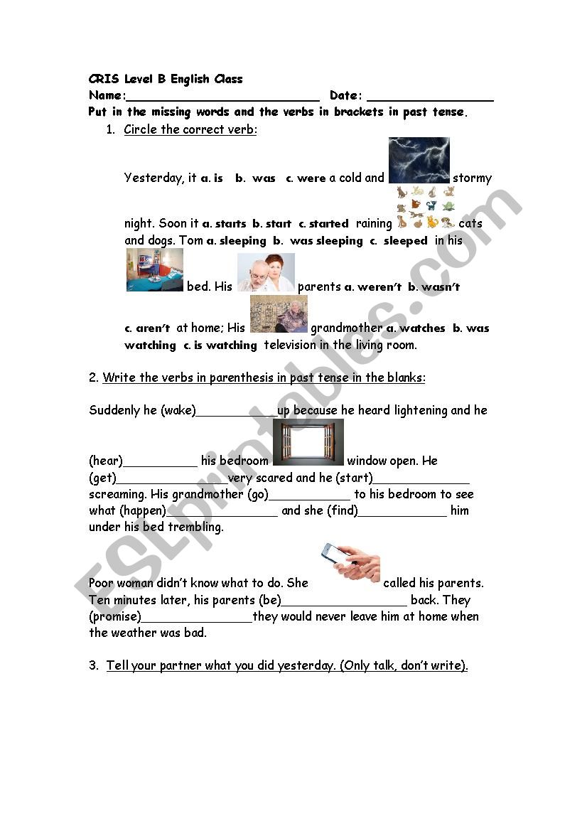 Simple past tense quiz worksheet