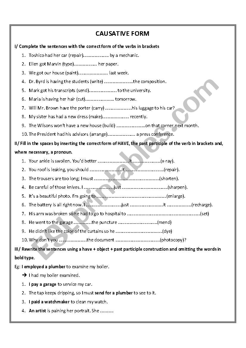 Causative Form worksheet