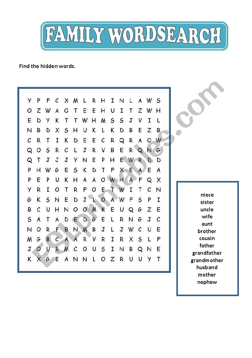 FAMILY WORD SEARCH worksheet