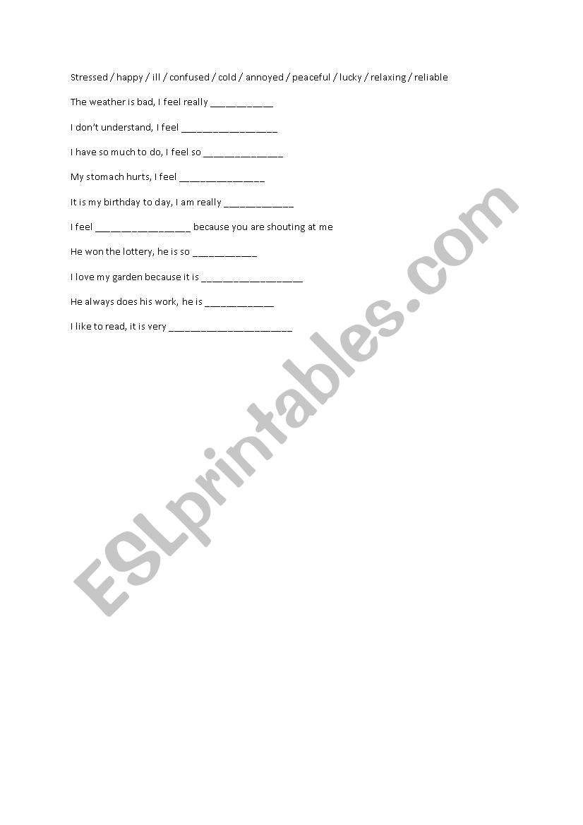 feelings and emotions worksheet