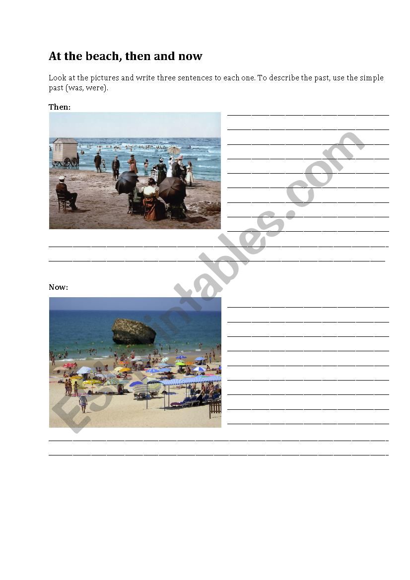 At the beach, then and now worksheet