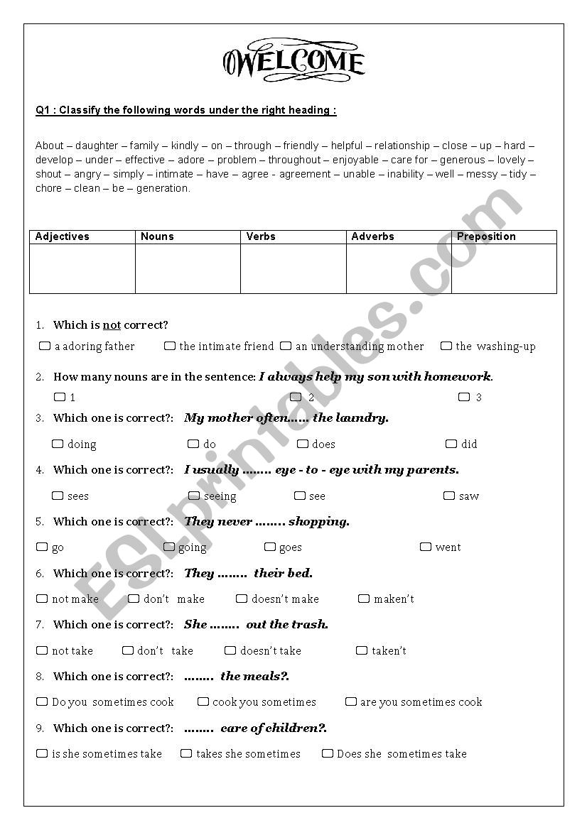 DIAGNOSTIC TEST worksheet