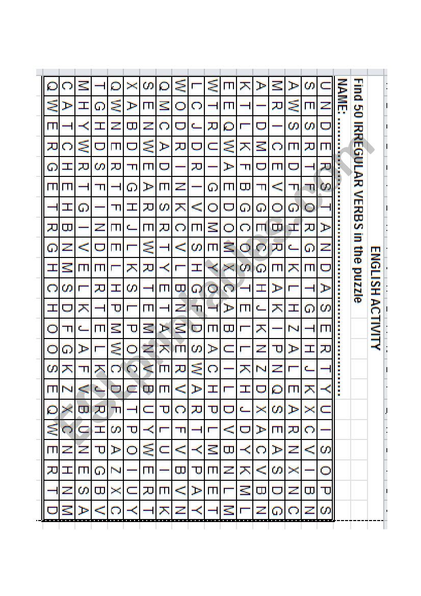 IRREGULAR VERBS PUZZLE worksheet