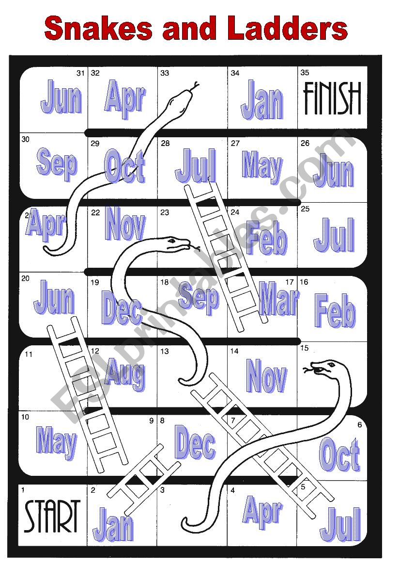 Snakes and Ladders Months of the Year Boardgame