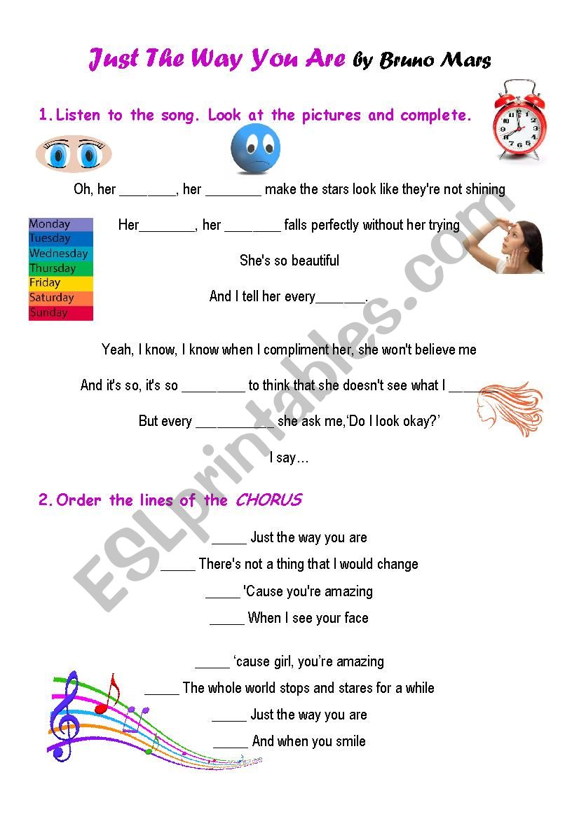 Just the way you are worksheet