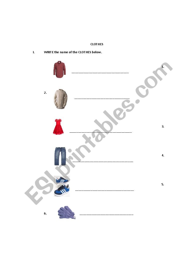 Clothes worksheet