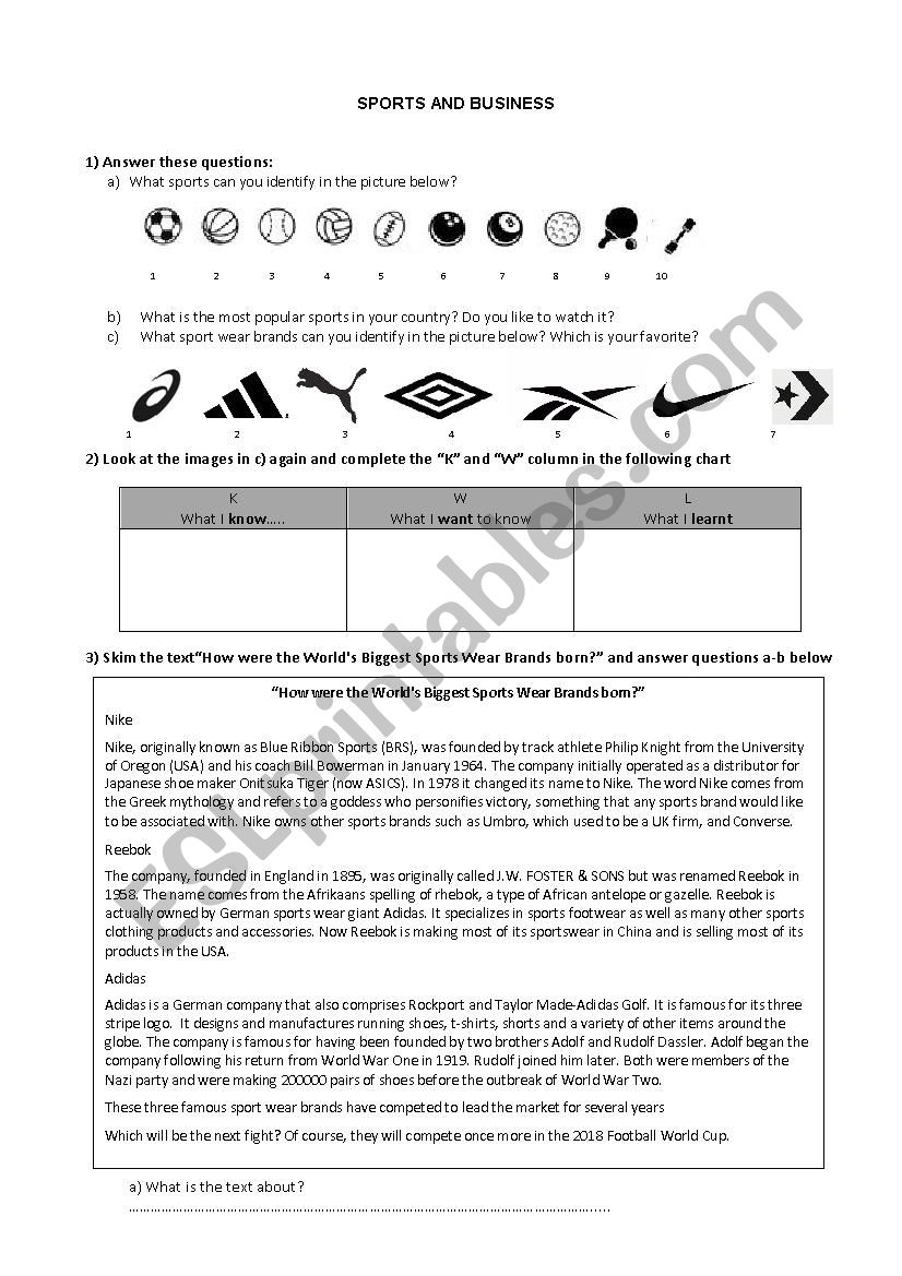 wear companies: Adidas, Puma - ESL worksheet by