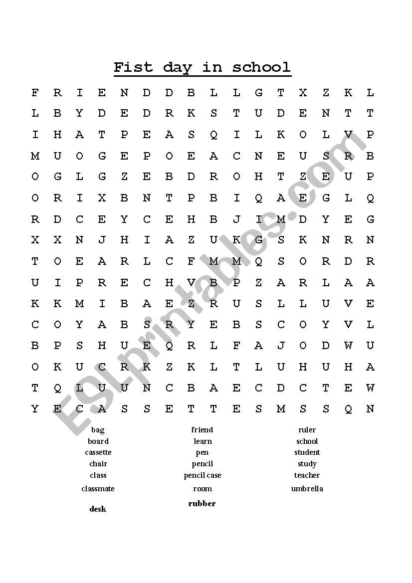 First day in school worksheet